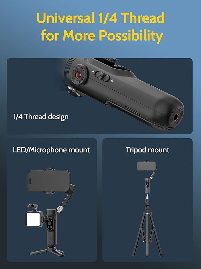 AOCHUAN 3-axis Phone Gimbal Stabilizer for iPhone 15/14/13 Pro Max Android w/Face Tracking,1/4"Threads,Built-in Fill Light, Portable Smartphone Gimbal Video Recording for TikTok,YouTube-Smart X Black