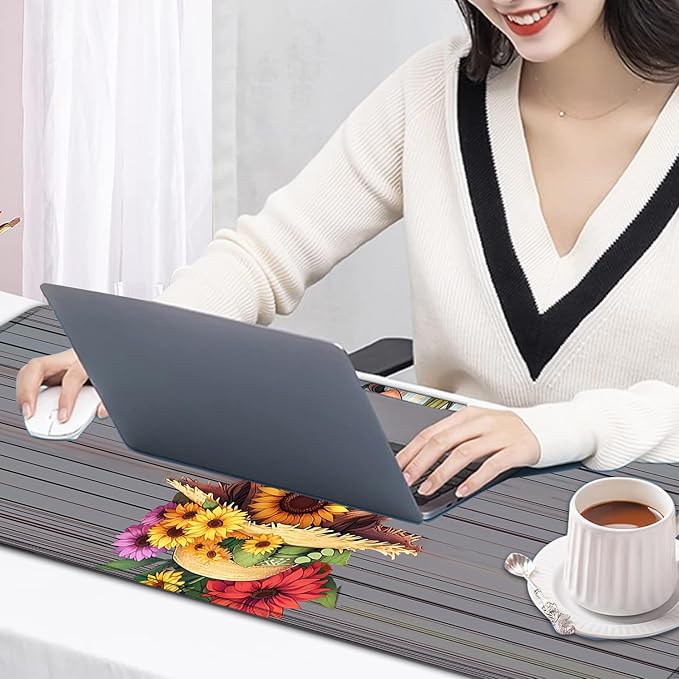 Large Mouse Pad, 31.5 x 11.8in Extended Gaming Mouse Pad with Stitched Edges, XXL Mousepad Protector Non Slip Rubber Base for Office and Home Writing Mat, Sunflower Girl Pattern Desk Mat