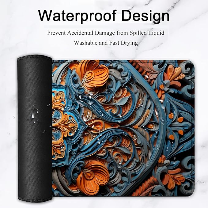 Large Mouse Pad, 31.5 x 11.8in Extended Gaming Mouse Pad with Stitched Edges, XXL Mousepad Protector Non Slip Rubber Base for Office and Home Writing Mat, Flower Art Pattern Desk Mat