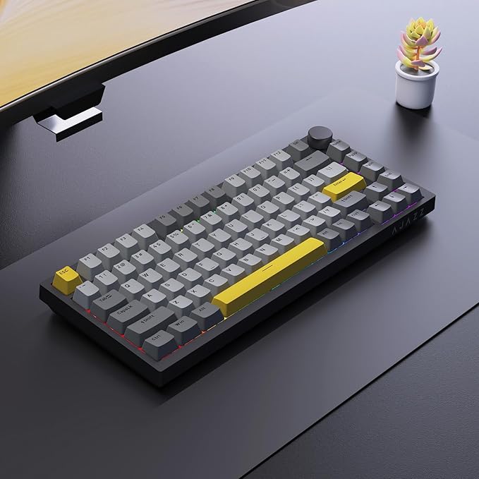 Ajazz 75% Mechanical Gaming Keyboard with Volume Knob, Gasket Mount Wired Custom Keyboard, South-Facing RGB Backlit, PBT Keycaps, Pre-lubed Linear Switches, Creamy Sound for Office & Gaming