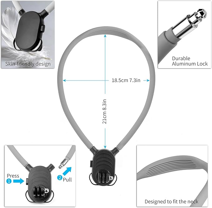 SOONSUN Flexible POV Neck Mount with Chest Strap, Hands-Free Bendable Camera Mount for GoPro Hero 13/12/11/10/9/8/7/6/5/4/MAX, DJI Osmo Action 6/5/4, Insta360, Cycling & Travel Vlog Shooting