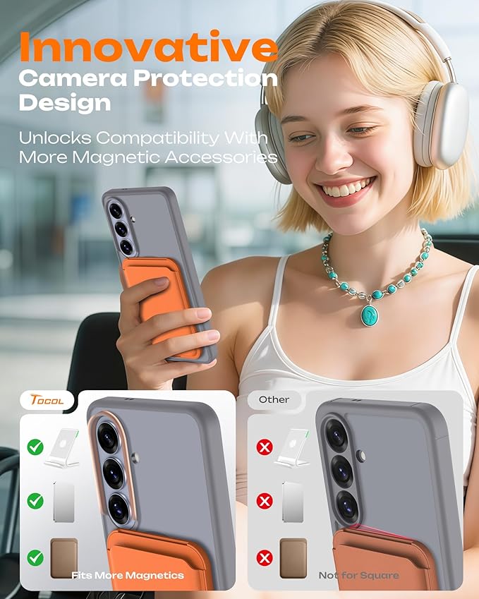 TOCOL for Samsung Galaxy S26 Case, Compatible with Magsafe, Full Camera Protection, Built-in Magnetic Ring, Drop Protection, Translucent Matte Phone Case for S26 6.3 inch (Gray)
