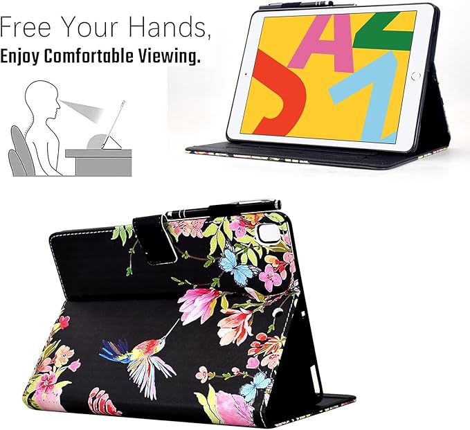 for iPad 9.7 inch Case iPad 6th/5th Generation Case 2018 2017, PU Leather Folio Stand Cute Cover for iPad 9.7 inch/iPad Pro 9.7/iPad Air 2/iPad Air 1, Auto Sleep/Wake, Hummingbird