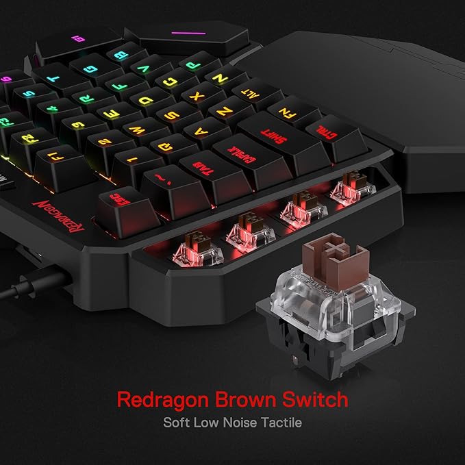 Redragon K585 DITI Wired One-Handed RGB Mechanical Gaming Keyboard, 42 Keys Type-C Professional Gaming Keypad w/Upgraded Hot-Swappable Socket, 7 Onboard Macro Keys & Detachable Wrist Rest