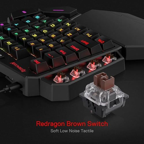 Redragon K585 DITI Wired One-Handed RGB Mechanical Gaming Keyboard, 42 Keys Type-C Professional Gaming Keypad w/Upgraded Hot-Swappable Socket, 7 Onboard Macro Keys & Detachable Wrist Rest
