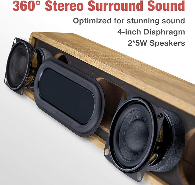 MICA Computer Speakers, Vintage Wired Computer Sound Bar, Retro Wooden Mini Soundbar, USB Powered PC Speakers for Desktop Monitor, Laptop, Tablet, 3.5mm Aux Connection, Angled (Yellow)