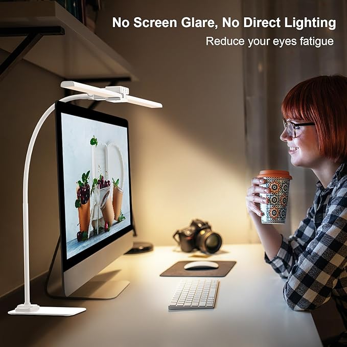 EppieBasic Led Desk Lamp,24W 31.5IN Architect Double Head Desk Lamps for Home Office,Dimmable & 6 Color Modes Extra Bright Modern Table lamp with Base,Overhead Computer Lighting for Workbench Monitor