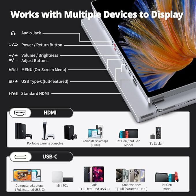 Intehill 16" 2.5K Portable Monitor, Second Laptop Screen Extender for Travel, Touchscreen Monitor for the Demanding Professionals, 120Hz Portable Gaming Monitor with Built-in Stand, T16KB (Silver)