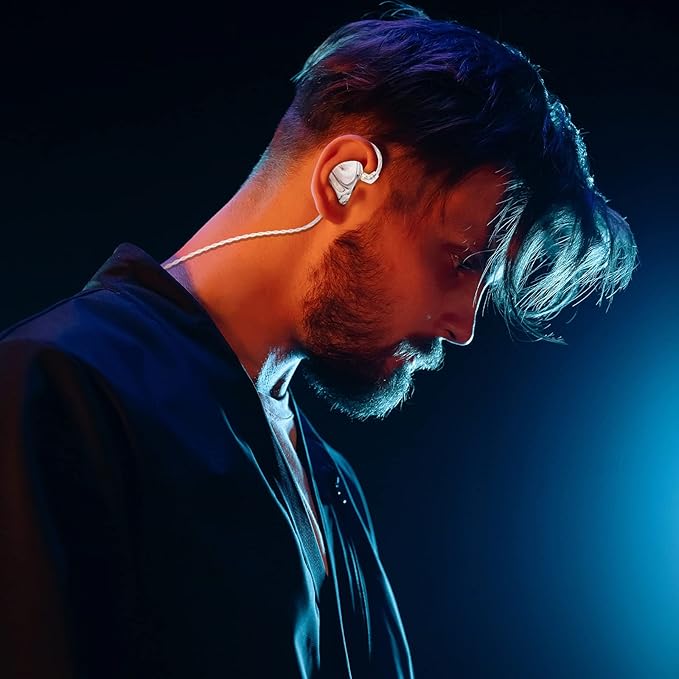 BASN MMCX Triple Driver in-Ear Monitors with Rich Bass, HiFi Stereo IEM Earphones with Upgraded Detachable Cables for Audiophiles Musicians (Porcelain White)
