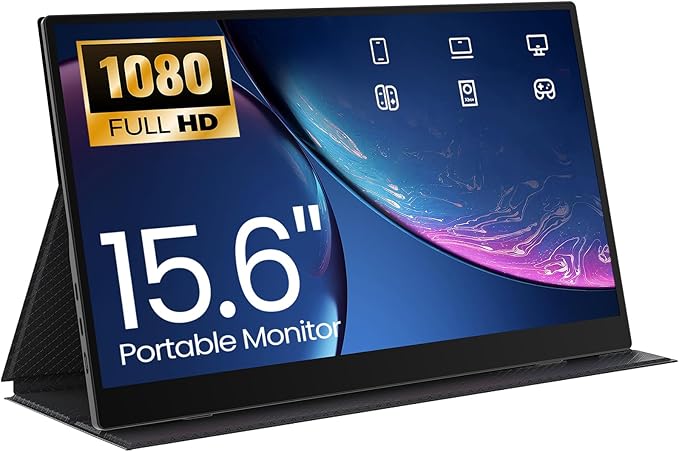 15.6" Portable Monitor, 1.38lbs Ultra-Light Laptop Screen Extender, 60Hz 1080P FHD IPS Travel Display with Stable VESA Mount & Smart Cover, USB C/HDMI Plug & Play External Screen for Mac Phone PS5