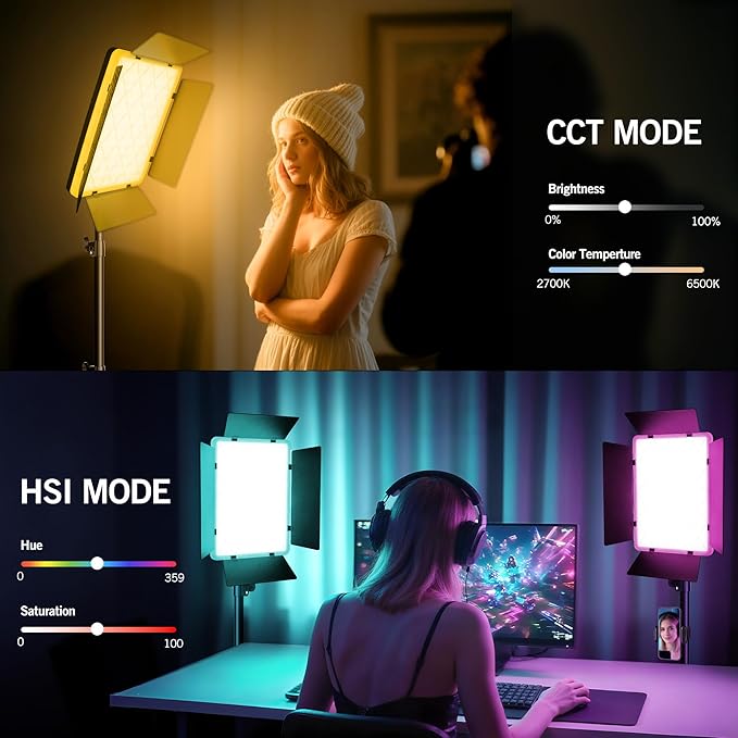 NiceVeedi 40W RGB Photography Lighting with 20 Effects, 360° Full Color/2700-6500K Studio Lights with Remote & Display, Lighting for Video Recording/Photography/Streaming/YouTube/TikTok/Content Creat