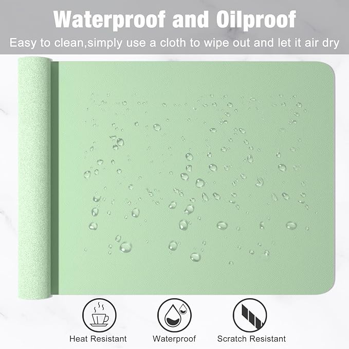 Hsurbtra Desk Pad, 48" x 17" PU Leather Desk Mat, XXXL Extended Mouse Pad, Waterproof Desktop Blotter Protector, Non-Slip Ultra Thin Large Laptop Keyboard Writing Mat for Office Home, Lake Green