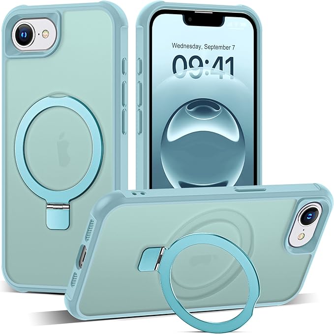 SKYLMW Compatible with iPhone 16e Case & iPhone 17e Case 6.1" with Invisible Magnetic O-Ring Stand Military-Grade Translucent Phone Cases [Compatible with Mag-Safe][Great Grip Feeling], Blue