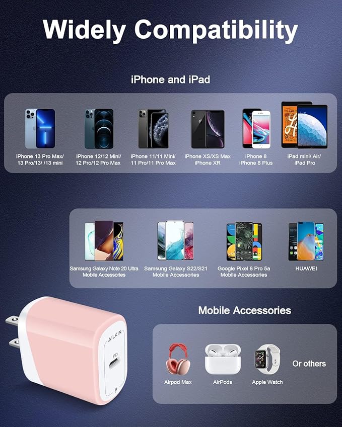 iPhone 17e USB C Charger Block, Ultra-Compact Type C Fast Charger Wall Plug for iPhone 17 17e 17 Pro Max 16 15 14, Samsung Galaxy S26 S25, iPad Pro/Air, PD 3.0 Fast Charging USBC Cube Adapter