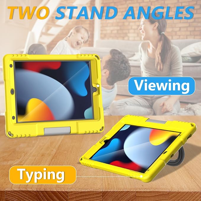 Kids Case for iPad (A16) 11th Generation 11 Inch 2025 & iPad 10th Generation 10.9 Inch 2022, Lightweight Shockproof Kids-Friendly Case Built-in Screen Protector with Handle Stand, Yellow