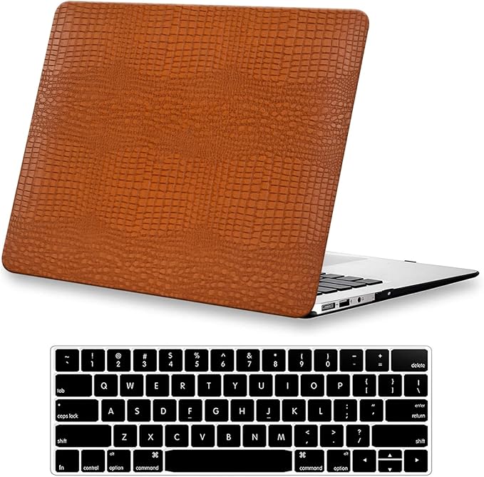 DTangLsm for Crocodile MacBook Pro 13 inch Case 2026 2025-2016 M2 M1 A2338 A2289 A2251 A2159 A1989 A1706 A1708, Alligator Skin Snakeskin PU Leather Hard Shell Cover for Mac Pro 13+Keyboard Skin, Brown