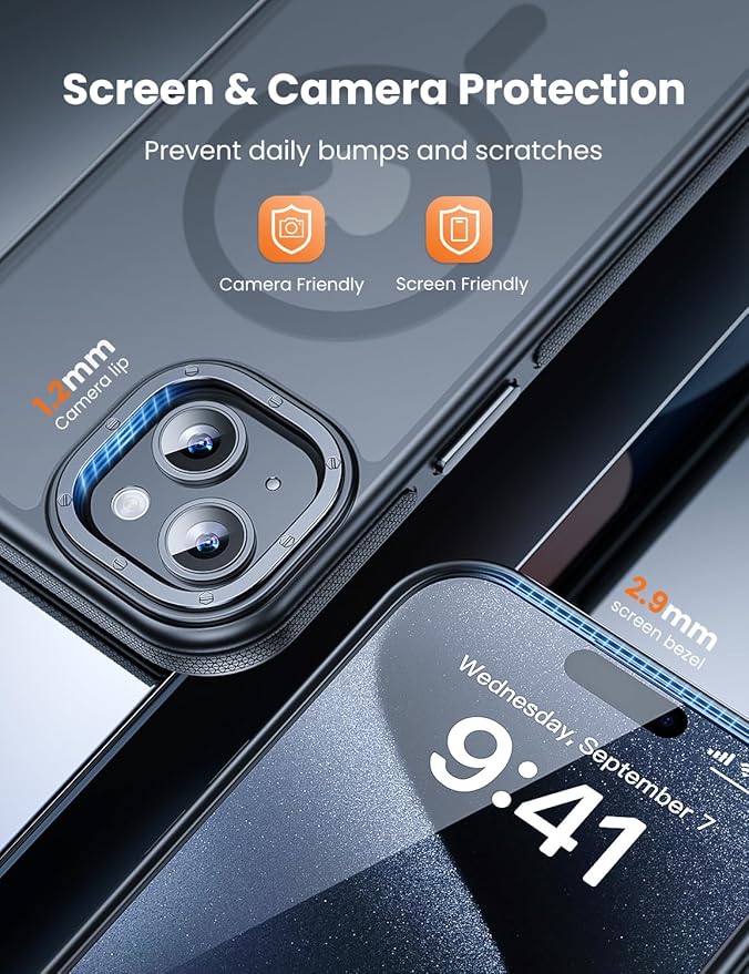 Tigowos for iPhone 15 Plus&iPhone 14 Plus Phone Case Fits MagSafe 10FT Drop Resistant Matte Skin Feeling Back Cover for iPhone 15 Plus&iPhone 14 Plus Case，Bumper Black
