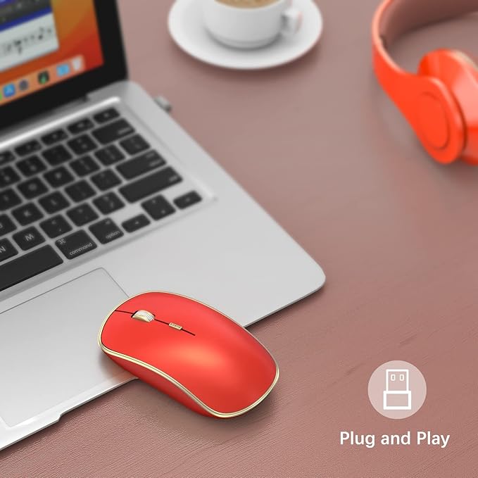 JOYACCESS Wireless Gaming Mouse, Slim Portable USB Mouse for Laptop, Computer, PC (Orange Red)