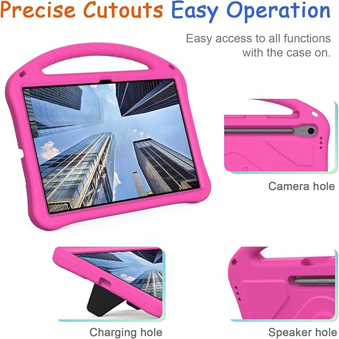 Kids Case for Samsung Galaxy Tab S10 FE+ (Plus) 13.1" 2025, Techcircle Light Weight Shock Proof EVA Foam Handle Rugged Stand Protective Cover, Rose
