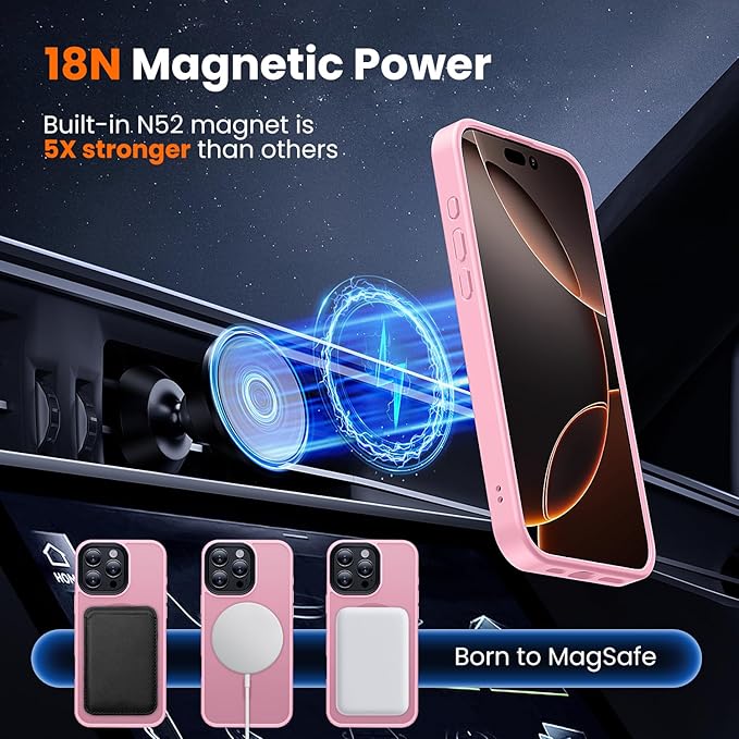 toushion 3 in 1 for iPhone 16 Pro Max Case with MagSafe, Screen Protector*1 Camera Lens Protector*1,Skin Feeling Back Military-Grade Protection for iPhone 16 Pro Max Phone Case 6.9 inch Pink