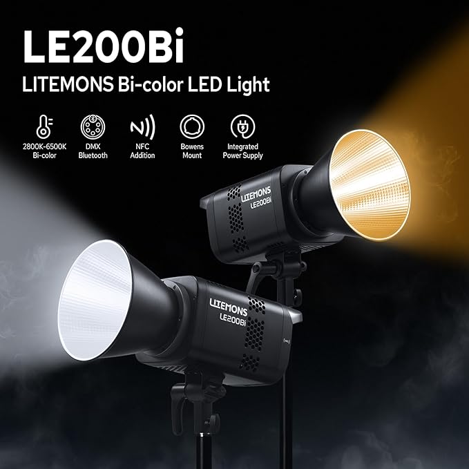 Godox LE200Bi 220W Bicolor LED Video Light, Pro LED Continuous Output Lighting w/Bowens Mount, 57700lux@1m, CRI/TLCI 98+, DMX Control LED Studio Light for Photography Video Recording Streaming