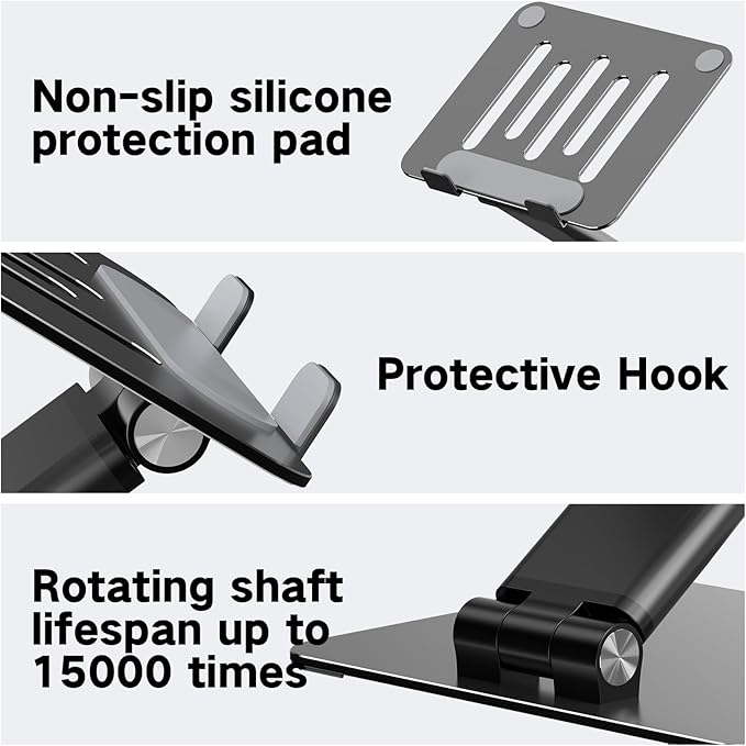 Tonmom Adjustable Laptop Stand for Desk, Metal Foldable Laptop Riser, Portable Laptop Holder, Ventilated Cooling Computer Notebook Stand Compatible with 10-17.3” Laptops