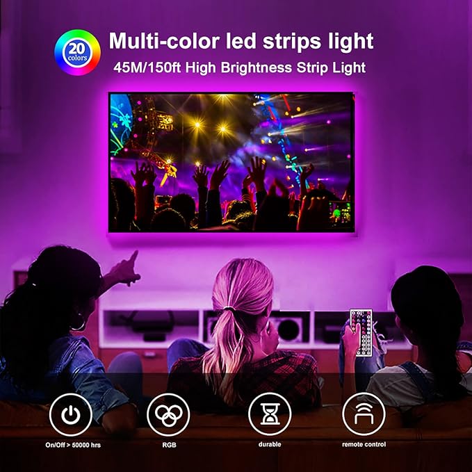 DAYBETTER Led Strip Lights 100ft, RGB Color Changing Led Strips with 44 Keys Remote Control for Room, Bedroom, Suitable for Home Decor, Living Room, Kitchen, Home Party Decoration, 24V