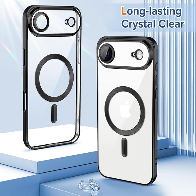 Hython Magnetic Clear for iPhone Air Case with Camera Lens Protector [Compatible with MagSafe] Luxury Plating Edge Slim Soft TPU Cover Protective Phone Case for iPhone Air 6.5", Matte Black