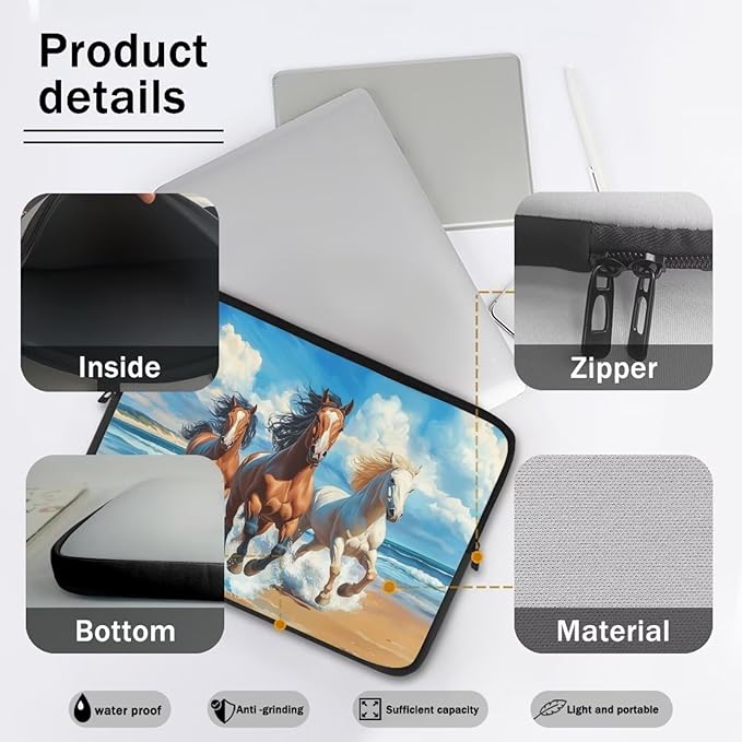 Horse Laptop Protective Sleeve for Women Men Computer Sleeve Neoprene Laptop Case Bag 15inch Portable Computer Carrying Case Suitable for Birthday Holiday Tablet Bags Blue