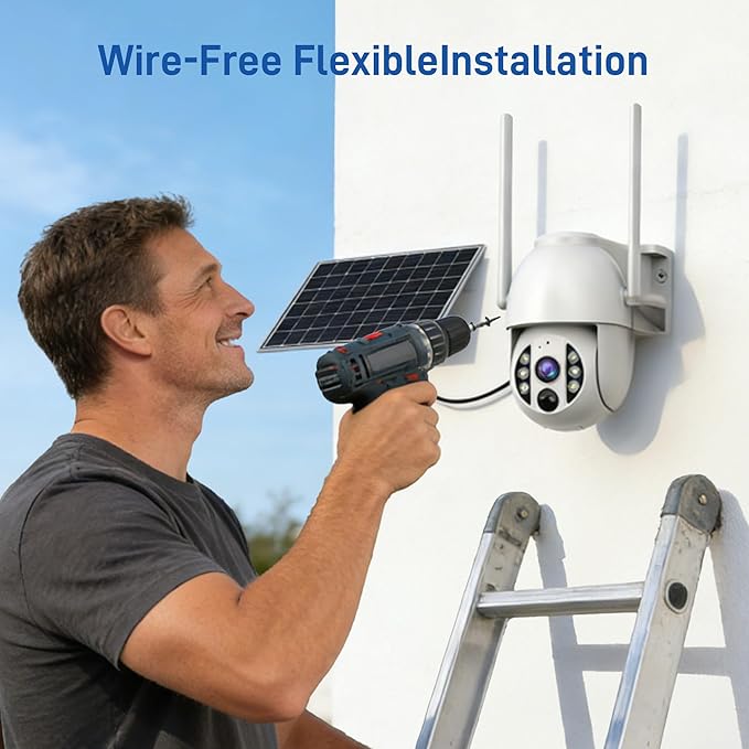 4G LTE 3K Security Cameras, Wireless Solar Powered Security Camera Outdoor, IP66, HD Color Night Vision, AI Triple Detection, 360° Auto Tracking, Smart Cameras for Home Securitym, No WiFi Required