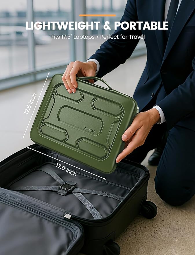 DOMISO 17 inch Laptop Sleeve with Handle Shockproof Waterproof EVA Protective Case for 17.3" ZBook Fury 17.3 G8/MSI GS73VR Stealth Pro/HP Envy 17/LG Gram 17"/ROG Strix GL702VS, Green