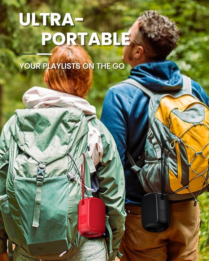 NOTABRICK Bluetooth Speaker with15W, IPX67 Waterproof Portable Speakers Bluetooth Wireless V5.0, Stereo Sound, Active Extra Bass, Double Pairing, for Party, Home Theater, Game Theater, Red