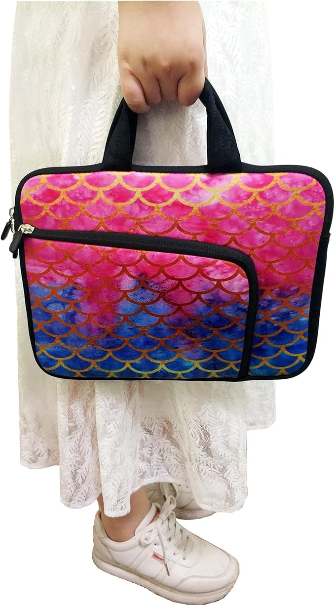 11 11.6 12 12.1 12.5 inches Laptop Sleeve Chromebook Case Ultrabook Case Notebook Sleeve PC Messenger Bag Tablet Case Neoprene Handle Sleeve for Women Men, Two Pockets(Mermaid Scale)