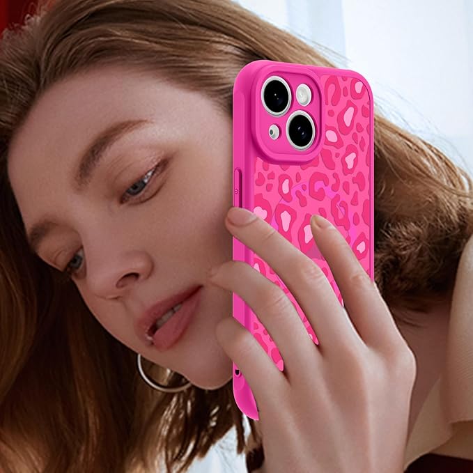 KANGHAR Case for iPhone 13 Hot Pink Leopard Printed Pattern Cute Cheetah [Compatible with Magsafe] Protective Magnetic Case for Girls Women 6.1"