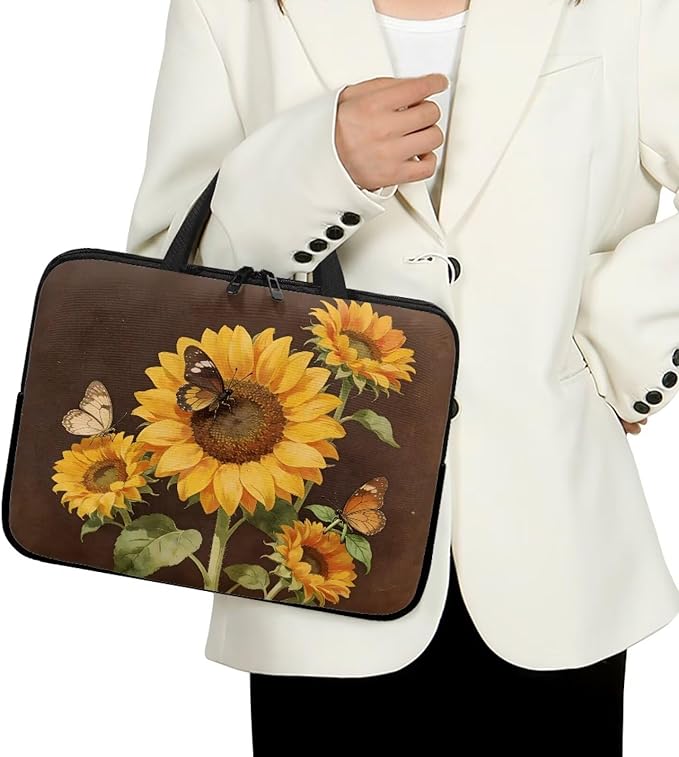 Sunflowers 10-17 Inch Laptop Sleeves Bag for Women Girls, Tablet Carrying Case Computer Cover with Handle, Zipper Notebook Messenger Briefcase Shoulder Bag for Work/School/Travel