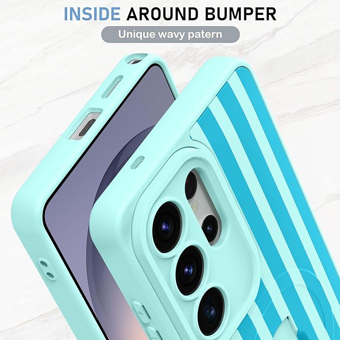 KANGHAR Compatible with Samsung Galaxy S26 Ultra Case, Support for MagSafe, Silicone Stripes Cute Pattern, Wristband Kickstand Camera Protection Soft Slim Cover for Girls Women -Blue