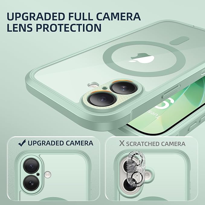 BERFY for iPhone 17 Case, Compatible with MagSafe, Built-in Glass Screen Protector, Camera Protection, Shockproof Full Body Phone case 6.3", Clear Green