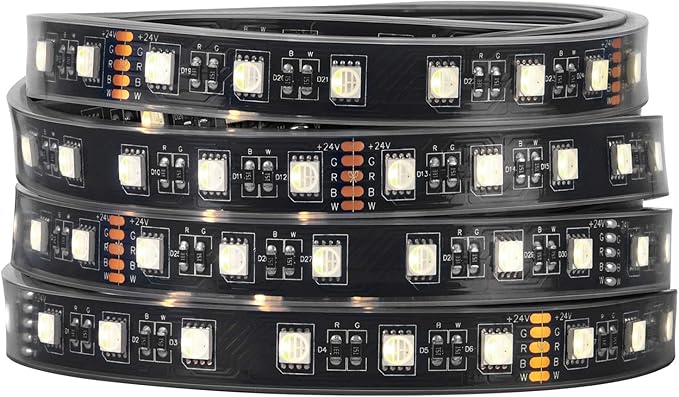 BTF-LIGHTING RGBW LED Strip Lights,UL Listed,5050 4 Colors in 1 RGB + 6000K-7000K Cool White,24V DC,16.4ft/5m 60LEDs/m 12mm Black PCB, IP67 Waterproof for Home Decoration(No Adapter or Controller)