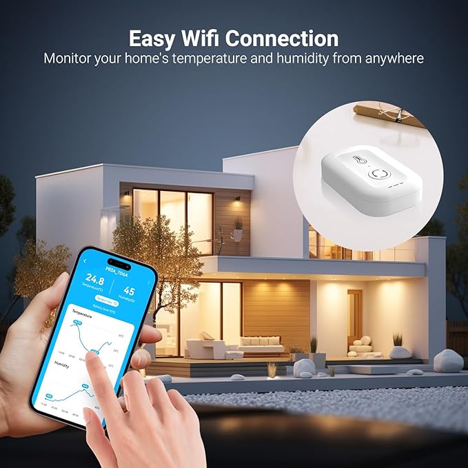 DAYBETTER Smart WiFi Thermometer Hygrometer, 2.4G Indoor Temperature Humidity Sensor with Real-Time App Alerts,Temperature Humidity Monitor for Home Nursery Greenhouse Pet 1pack