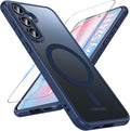 OWKEY for Samsung Galaxy S24 FE Case 6.7'', Magnetic Galaxy S24 FE Case for Magsafe with Tempered Screen Protector [Shockproof Military] Translucent Matte Bumper Phone Cover Samsung S24 FE 5G, Blue