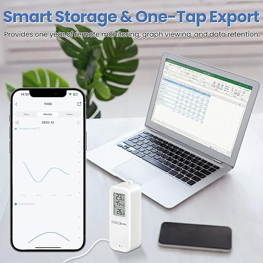 2PC WiFi Refrigerator Thermometer Hygrometer with Alarm, Freezer Temperature with Probe, Wireless Digital Fridge Thermometer Humidity Sensor, Free Data Export for Home Kitchen Fridge Tub