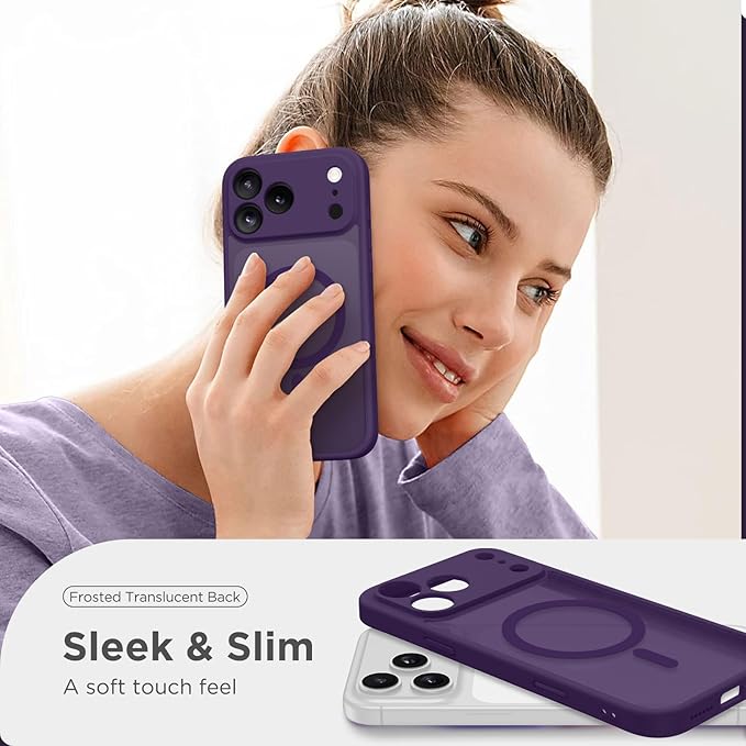CAPRARO Magnetic for iPhone 17 Pro Max Case, Upgraded [Full Camera Protection] [Compatible with MagSafe] Protective Translucent Matte Women Girl Phone Case Cover, Deep Purple