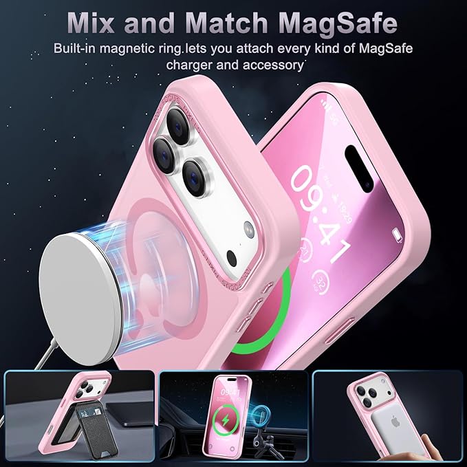 Newfuture Strong Magnetic Compatible with iPhone 17 Pro Max Case [13 FT Military Drop Protection] [Compatible with Magsafe] Translucent Matte Shockproof with Anti-Fingerprint Phone Case, Chalk Pink