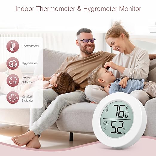LOFICOPER Mini Digital Thermometer Hygrometer, Wireless Temperature and Humidity Sensor, Indoor Temperature Humidity Gauge with ℃/℉ Switch, Comfort Indicator, for Home, Office, Greenhouse, 2 PCS