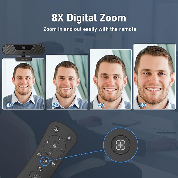 saylas 4K Webcam with Microphone and Speaker, Wide Angle 112°, Remote Control, Autofocus, Digital Zoom, Privacy Cover, Plug & Play Web Streaming Camera for Computer, USB Webcam for Pc