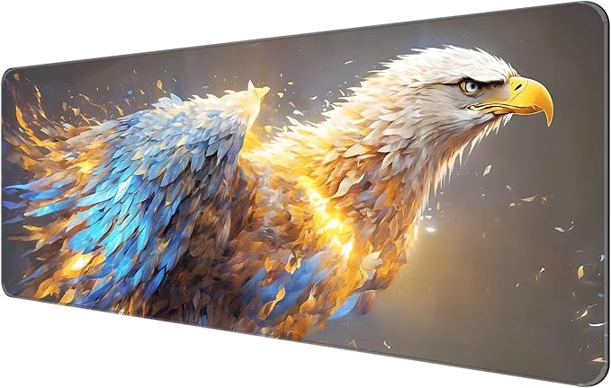 Thin Extended Gaming Mouse Pad （31.5 * 11.8 * 0.08 inch） with Stitched Edges Large Mousepad Long XXL Keyboard and Mouse pad Desk Mat for Gaming Office & Home - Golden Eagle Soars