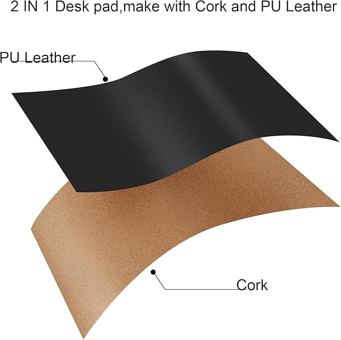 Chihein 67” x 24” Cork & PU Leather Desk Mat (Black) - Huge Mouse Pad, Double Sided Waterproof Desk Pad Protector for Gaming, Office, Home