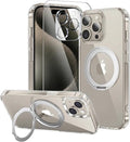 toushion 3 in 1 for iPhone 15 Pro Max Case Stand |Build in Kickstand,Screen Protector *1 & Camera Lens Protector*1, Not Yellowing, Fits MagSafe, Military-Grade Protection