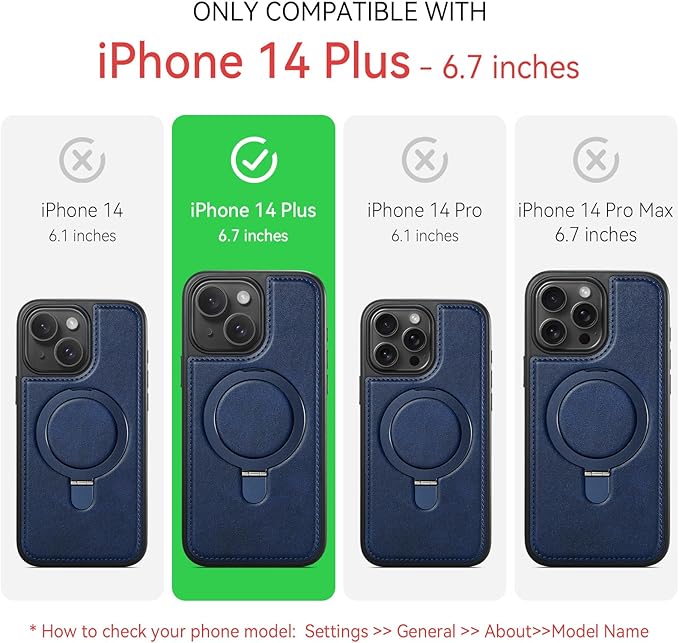 for iPhone 14 Plus Case with Stand Compatible with Magsafe Slim PU Leather & Durable TPU Drop Proof Magnetic Kickstand Protective Cover with Tempered Glass Screen Protector 6.7", Blue