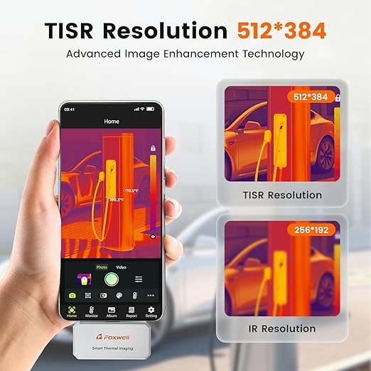 FOXWELL RT100 Thermal Camera for Android Smartphones & PC, 512x384 TISR Resolution Thermal Imaging Camera for Home Automotive Industrial Leak Heat Loss Inpsection, 25Hz Refresh Rate Thermal Imager